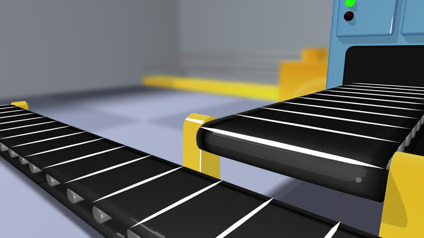 'Toon' shaded factory conveyor belt moving packages.