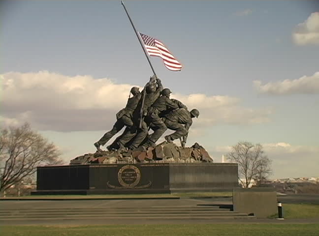 Iwo Jima / USMC Memorial with Flag at Half Mast