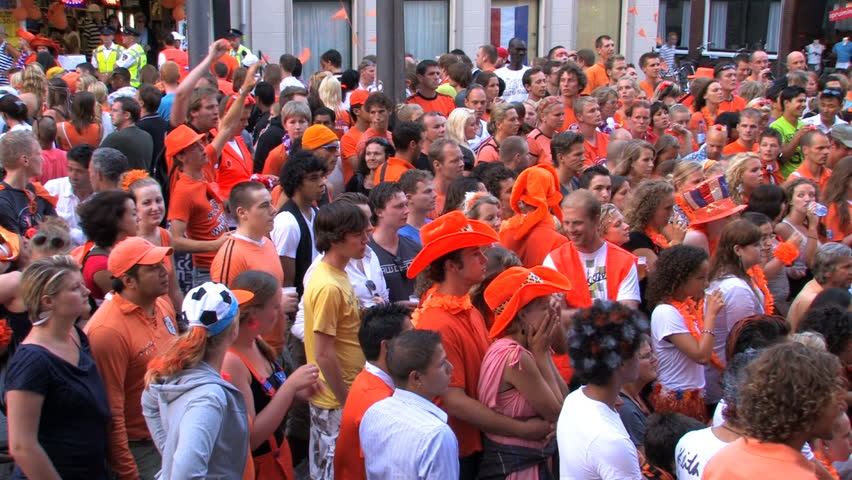 GRONINGEN, HOLLAND - JULY 11: Dutch soccer fans supporting their team during the final of the FIFA World Cup 2010 Netherlands vs. Spain - July 11, 2010 in Groningen, the Netherlands.