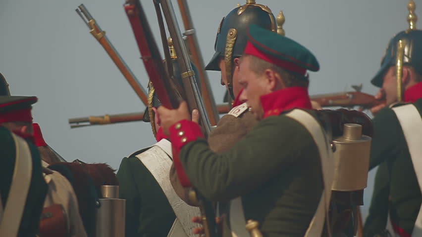 CRIMEA, UKRAINE â SEPTEMBER 29, 2012: Russians on the battlefield during reenactment of Battle of Alma (Crimean War 1853 - 1856) on a historical festival in Crimea.
