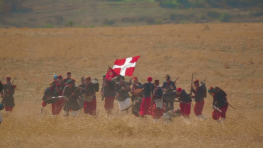 CRIMEA, UKRAINE â SEPTEMBER 29, 2012: Turkish troops on the battlefield during reenactment of Battle of Alma (Crimean War 1853 - 1856) on a historical festival in Crimea.