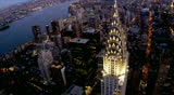 New York - August 20, 2012: Aerial illuminated Chrysler Building Hudson River dusk 