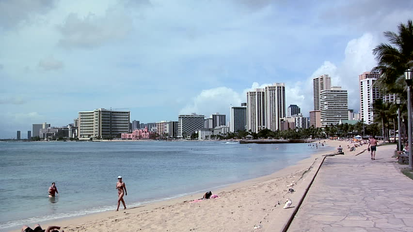 HONOLULU, HAWAII - CIRCA NOVEMBER 2008: Waikiki Beach with Hotel Row, Honolulu, Hawaii