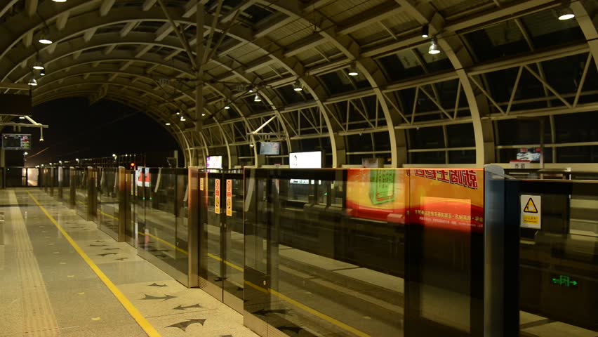 HANGZHOU, CHINA - MAY 19: Subway train arrives at subway station in Hangzhou, China on May 19, 2012.