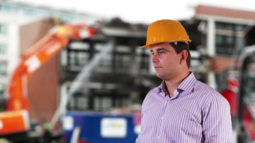 Young Engineer Machine Destroying Building 8 Thumbs Up 