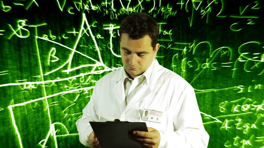 Scientist Checking Documents Scientific Mathematics Background