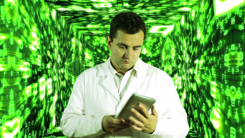 Scientist Using Tablet PC Forming Science Text Background