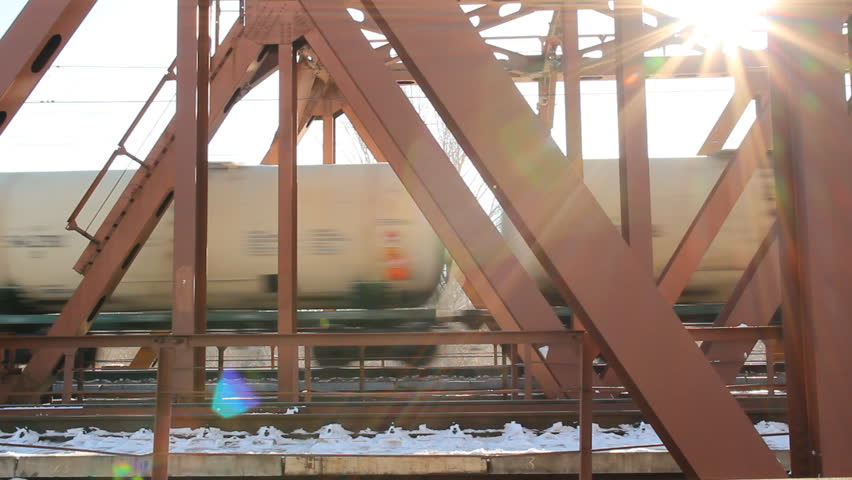 The railway, the train on the bridge 