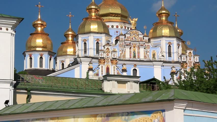 Mikhailovsky Golden-Domed Monastery on Mikhailovskaya square in Kiev, Ukraine