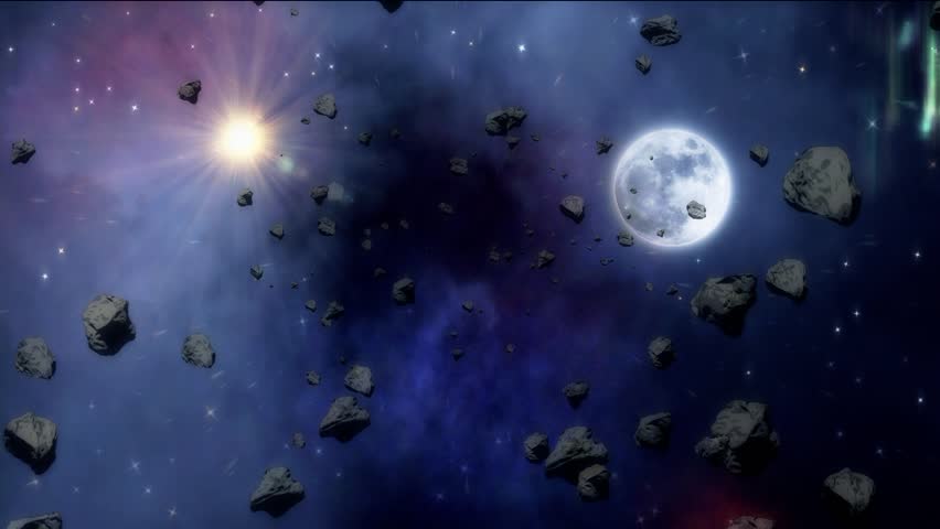 Asteroids field in the galaxy animation