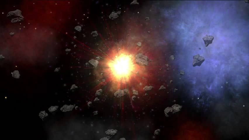 Asteroids field in the galaxy animation