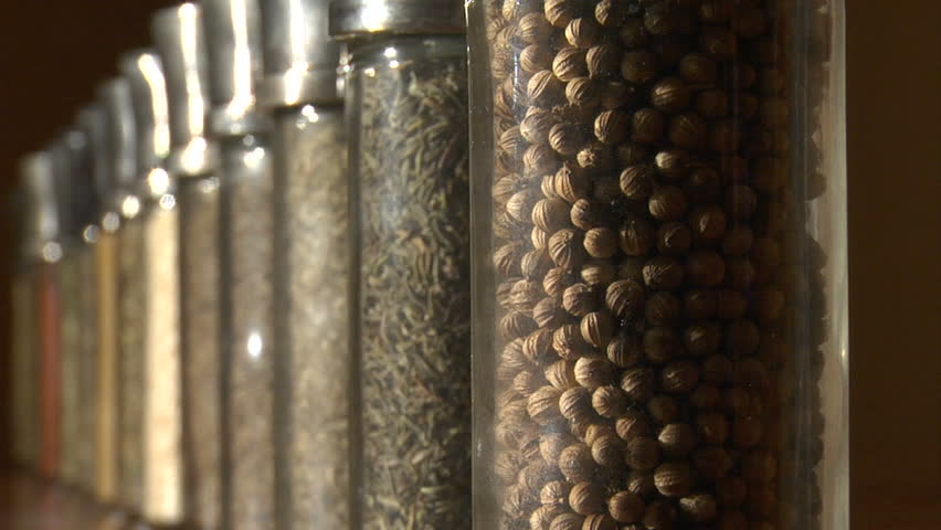 This is a dolly out from some lined up spices