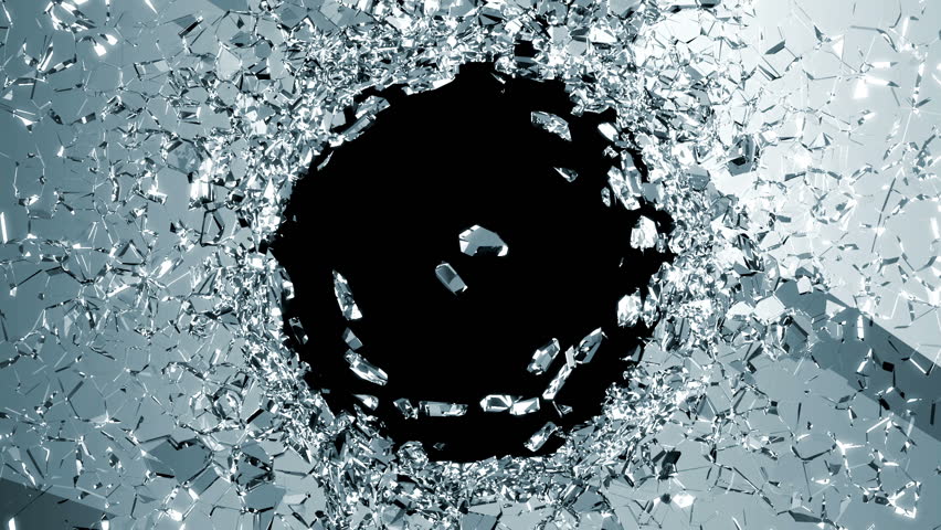 Shattered glass with slow motion. Alpha is included