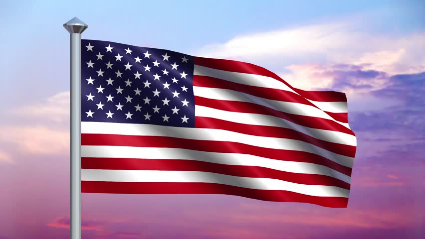 Perfectly seamless loop (no fade) features a United States flag flying from a flag pole with a beautiful cloudy sunset sky behind.