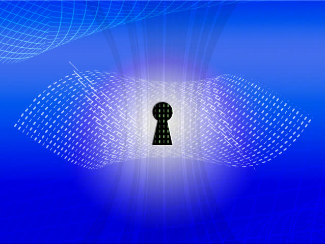Animated journey through keyhole in binary universe, with lens flare and quick zoom at end.