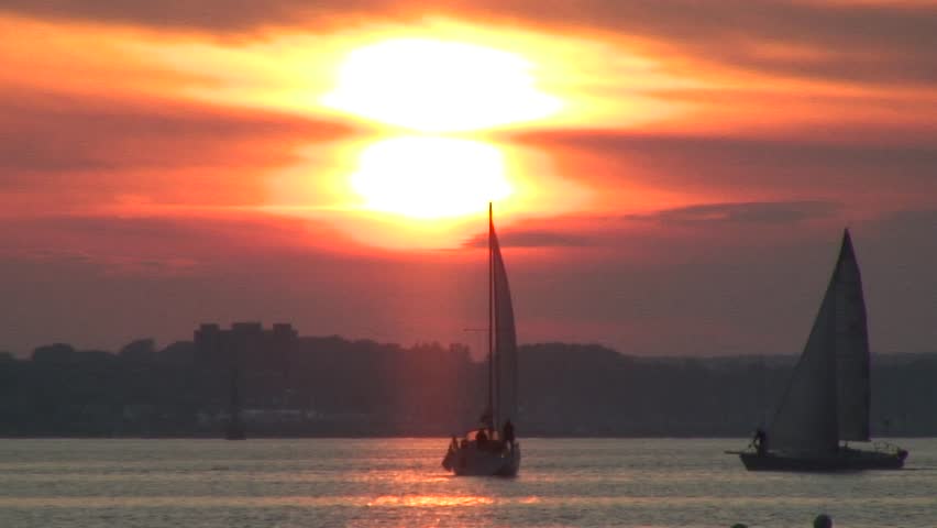 Sailboats at sunset
