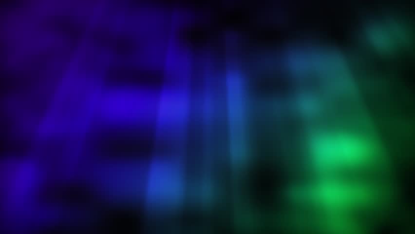 Perfectly seamless (no fade) loop features an abstract pattern of purple, blue, and green with dancing light shafts. Text-friendly, versatile motion background!