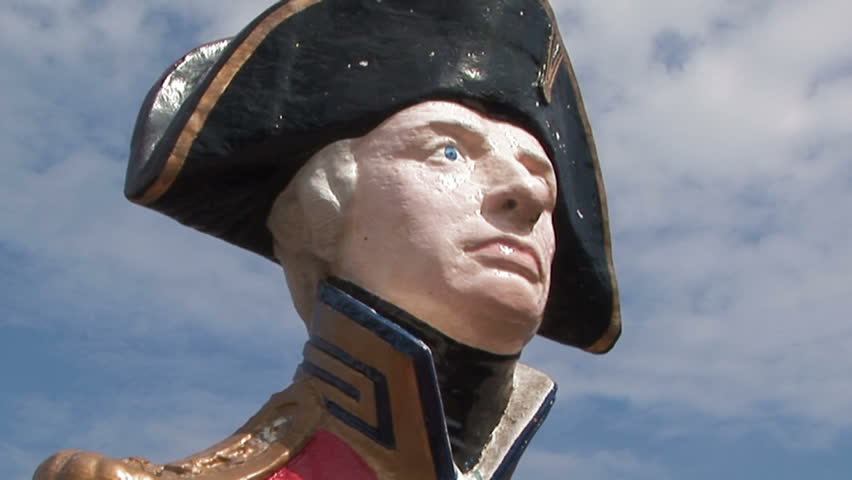 Zoom into statue of Admiral Nelson in Portsmouth, UK