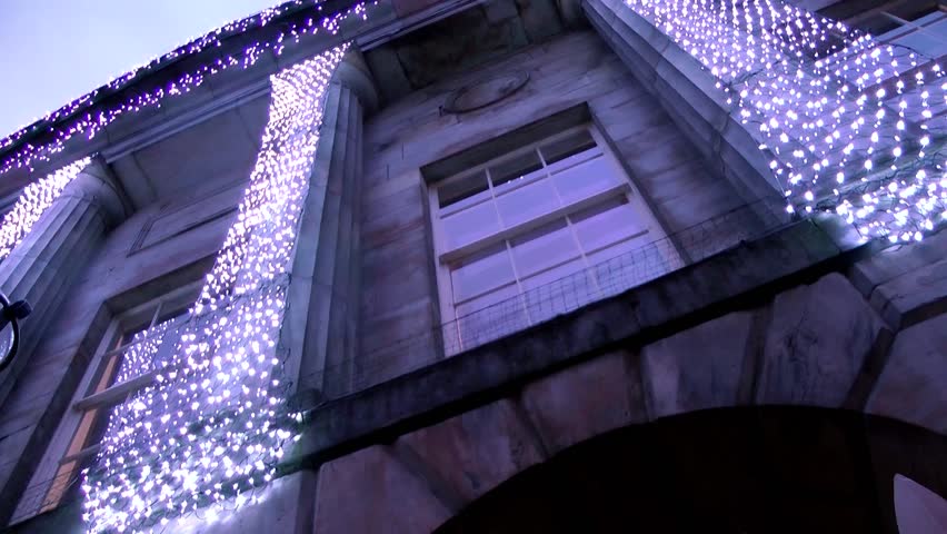 Christmas Lights on Civic Building -  Shire Hall, Market Square, Staffordshire, England