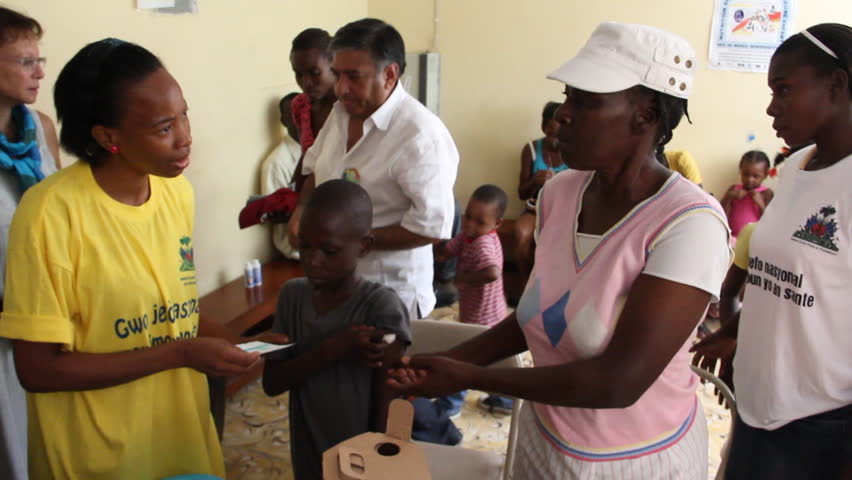 PORT AU PRINCE, HAITI - CIRCA MAY 2012: Waiting room at a vaccination clinic in Haiti. 