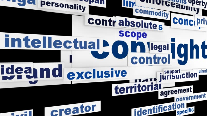 Copyright creative words design. legal agreement word clouds animation