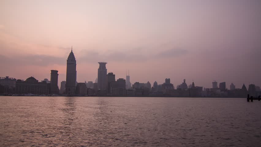 Time Lapse of Sunset Wide Shot in The Bund, Shanghai, China