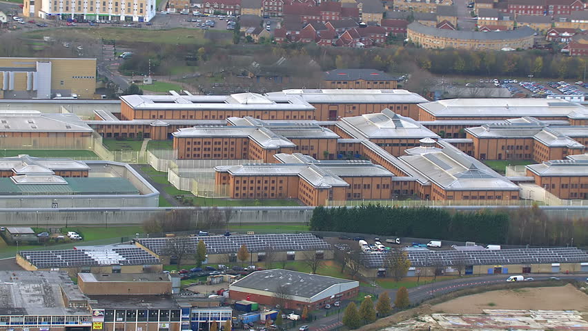 Wide aerial shot of HM Prison Holloway and the surrounding area. Holloway is a women's prison complex in the Islington district of North London, England.
