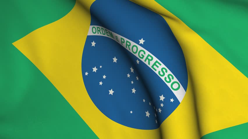 Seamless looping high definition video closeup of the Brazilian flag with accurate design and colors and a detailed fabric texture.