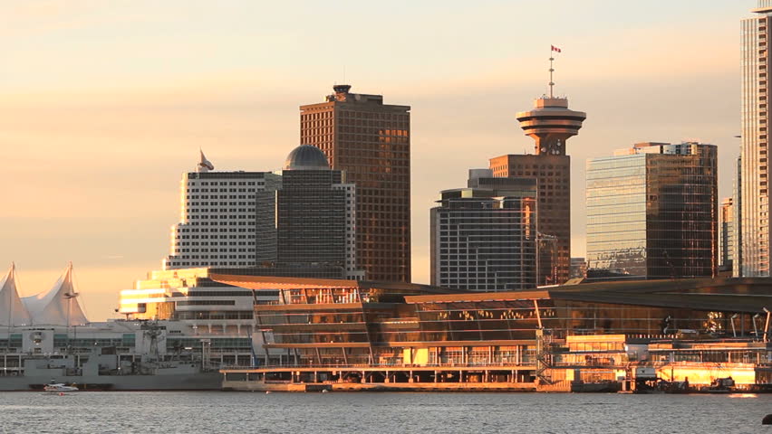 Vancouver Convention Center Morning. Morning sun lights up the new, Vancouver Convention Center in Coal Harbor Vancouver, British Columbia, Canada.
