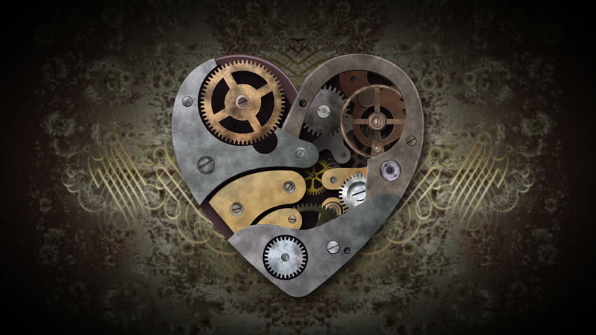 Mechanical heart made of cogs and wheels. Swirling particles are entering Into the heart, reviving it and generating heartbeat. Includes alpha matte for easy background replacement.  