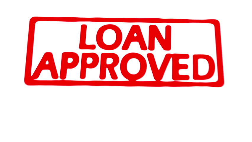 Animated stamp spelling out loan approved in red on loan application