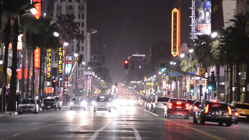 LOS ANGELES - MARCH 2013: Hollywood Blvd at Night Circa March 2013