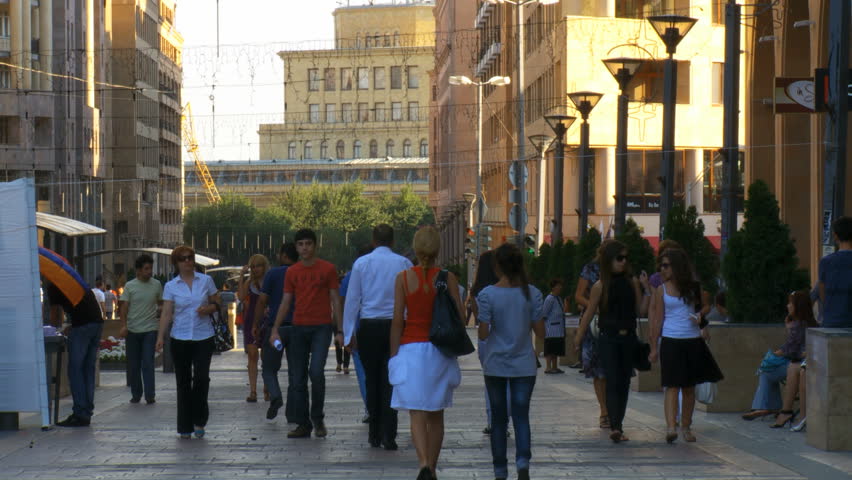 Yerevan, Armenia - CIRCA 2012: Armenian people walking at Northern avenue, 
