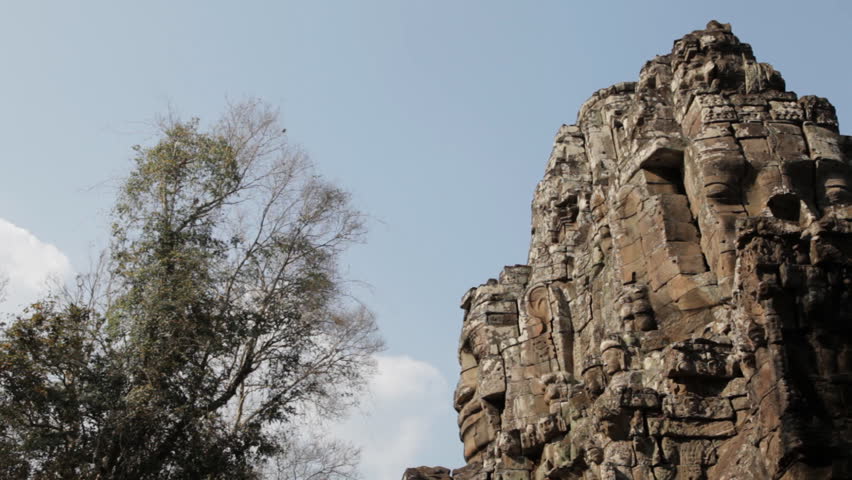 tilt up of Angkor Thom East Gate known as the death gate in Angkor Cambodia