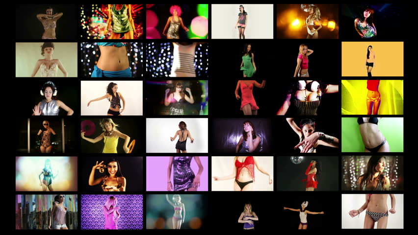 a video wall of HD screens made up from different disco and sexy club dancers. All content is from my own collection and model released

