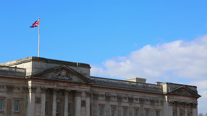 Buckingham Palace cu with Union Jack flag