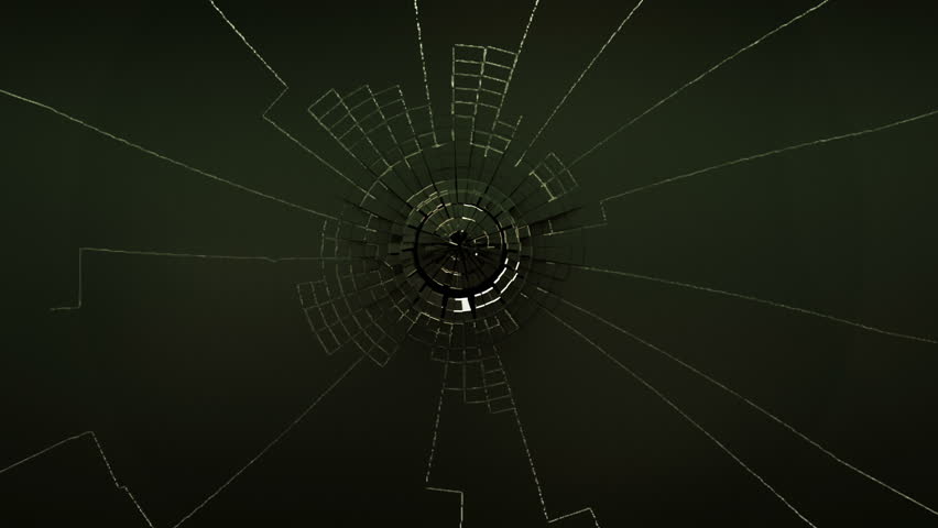 Cracked and Shattered black glass with slow motion. Alpha is included