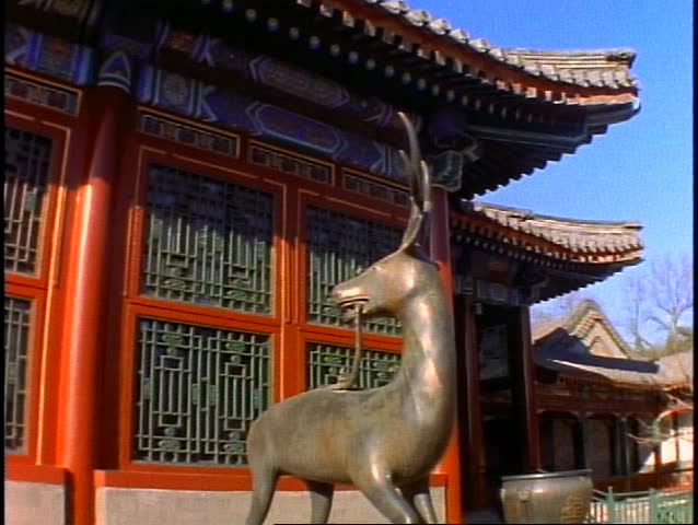 China, The Summer Palace, bronze statue of an elk, medium shot