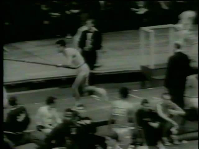 Former pole vault record holder John Uelses hits a vault at 16-ft 1/2 inches at The Knights of Columbus meet in Boston circa 1964-MGM PICTURES, UNIVERSAL-INTERNATIONAL NEWSREEL, USA, filmed in 1964  
