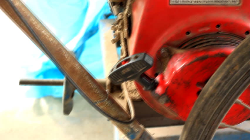 Pull cord starting the mower.