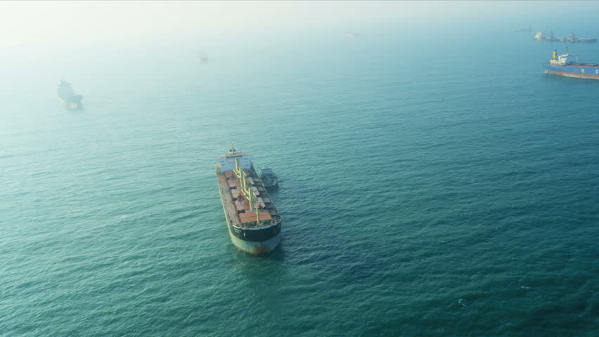 Aerial view Commercial tankers nr Hong Kong, South China Sea, Hong Kong, RED EPIC