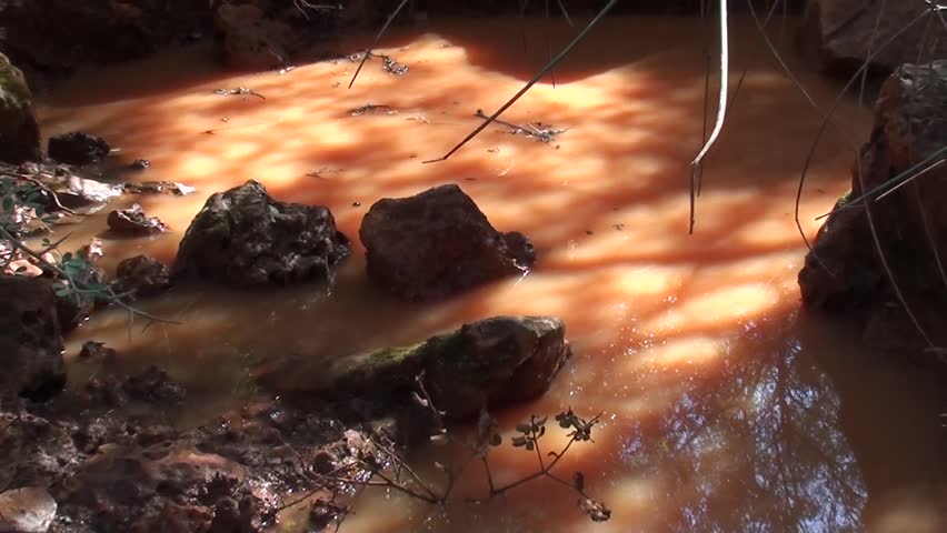Hidden natural pool with red rainwater zoom out