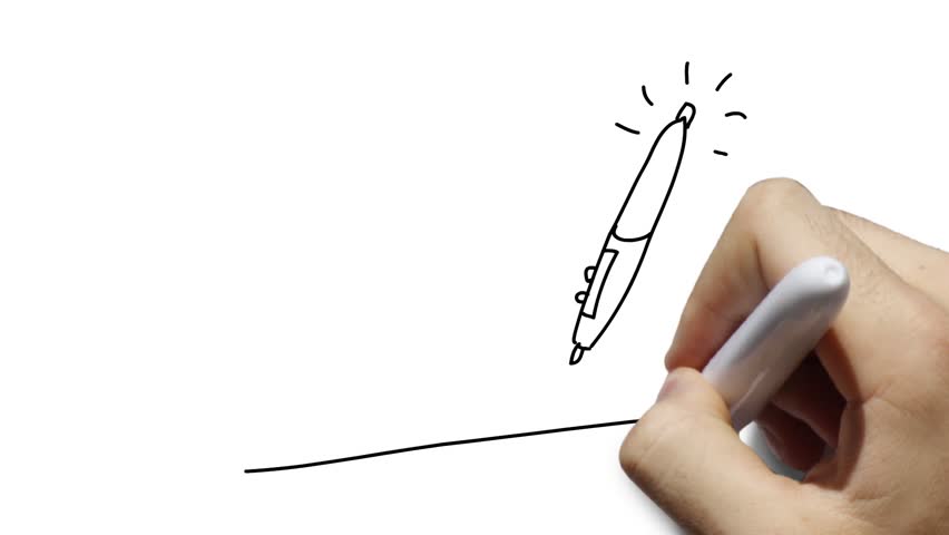 Graphic tablet and pen used by artists instead of a mouse - simple stylized linear drawing, animated scribe, whiteboard animation. White or green backgrounds.