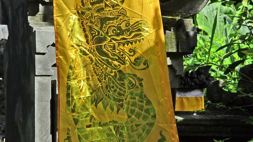 banner with dragon at a hindu temple in Bali