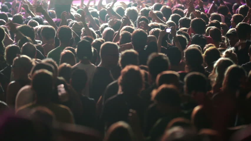 Shot of some cheering fans at a life concert, some visible noise due high ISO, soft focus
