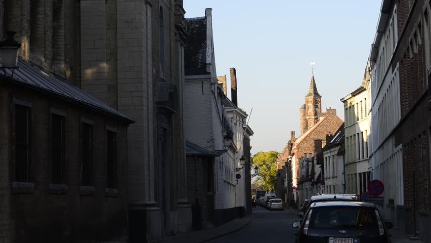 The domes of the English convent (Monastery of Our Lady of Nazareth) on Carmersstraat in Bruges, Belgium