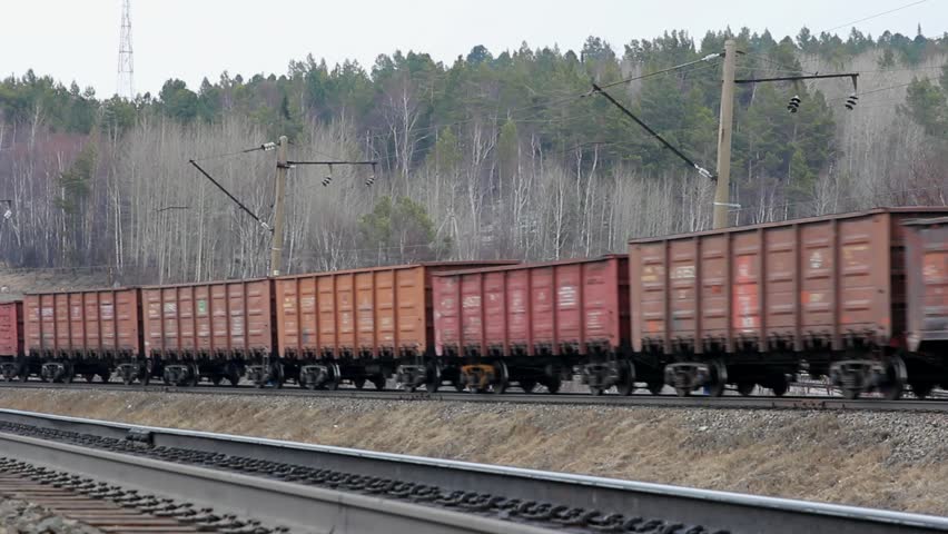 Freight train traveling on the railroad