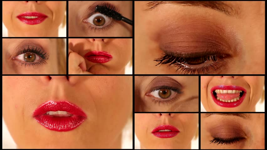 Various face parts - close up (composition) woman's face with lots of makeup