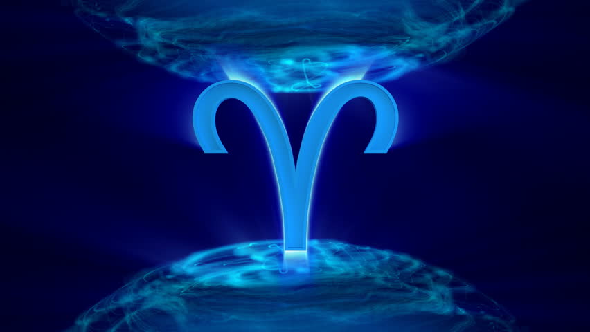 3d rotating aries zodiacal symbol in abstract space, loopable - 1080p