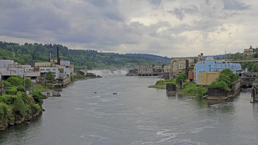 Willamette Falls is a Natural Waterfall in Oregon City with a Hydro Electric Generation Facility 1920x1080